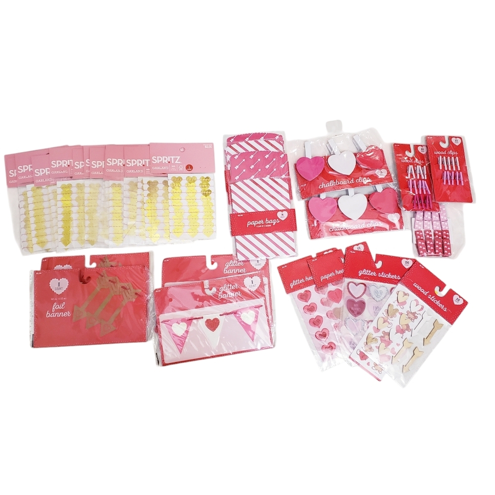 Bundle 31 Item NWT Valentines Day Pink Red & White Decorations & Craft Supplies